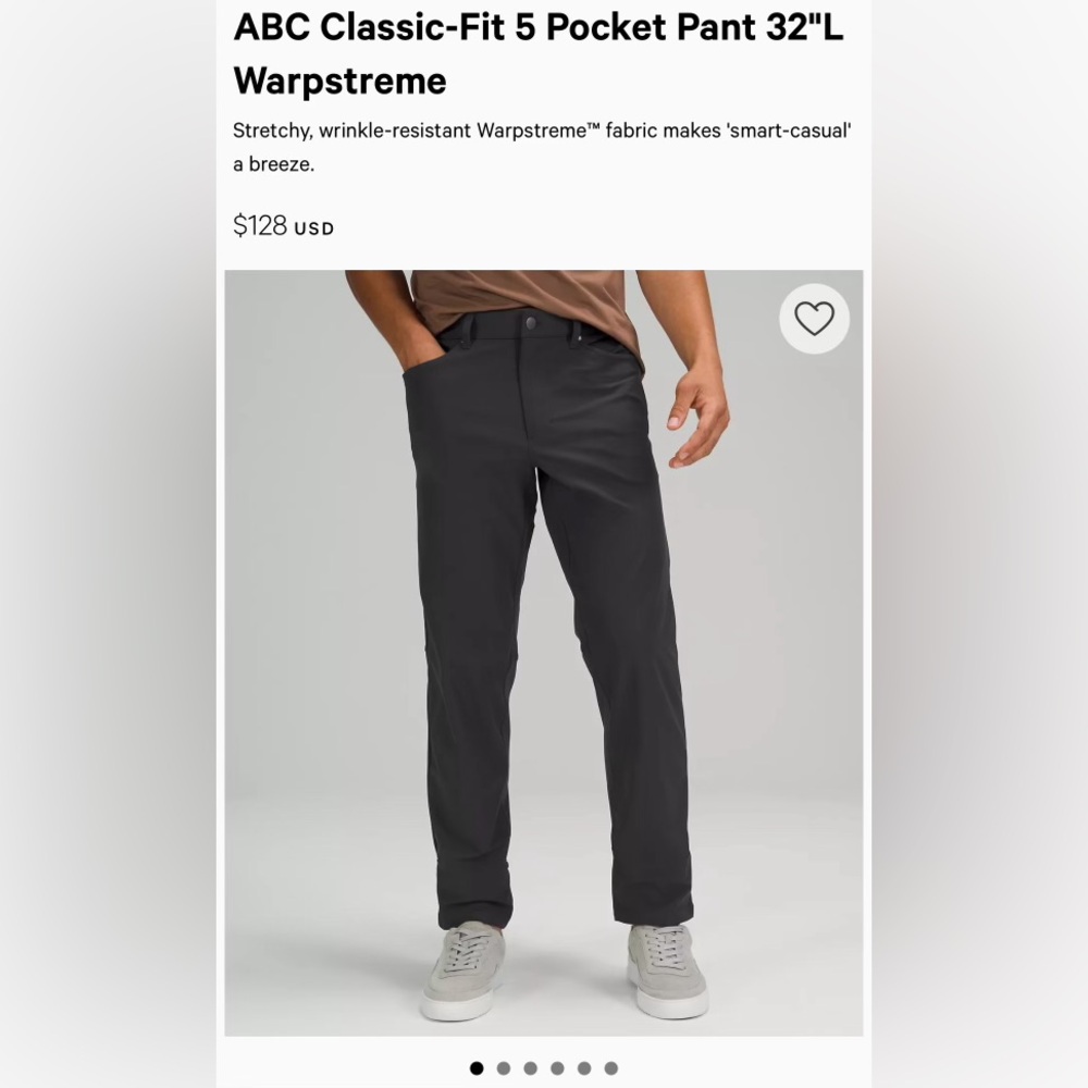 Lululemon Classic Fit ABC Pant Warpstream. 36” waist, 32” length.